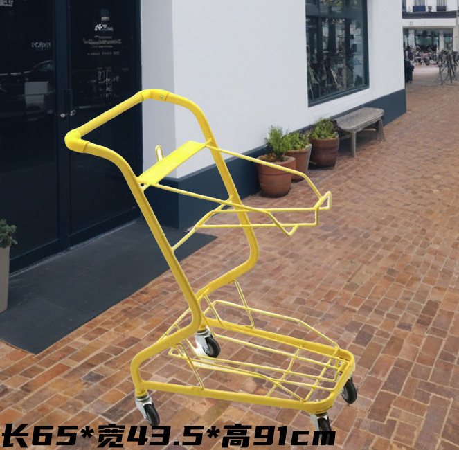 超市商场购物车家用便利店双层手推车提篮车网红地摊粉色拍照推车|undefined