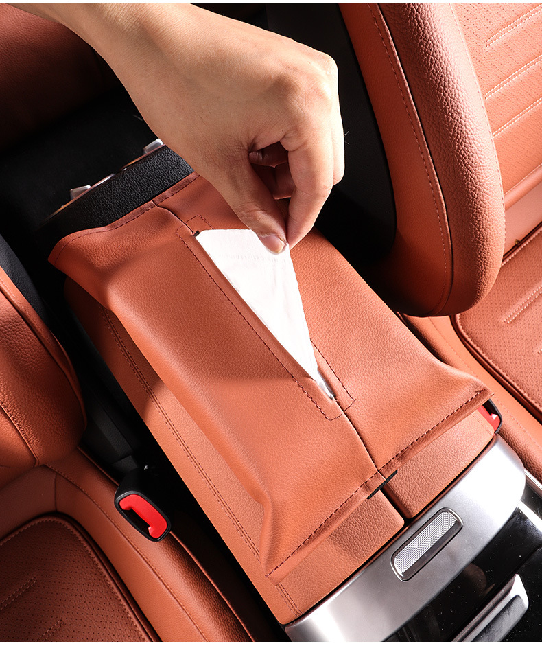 Mercedes-Benz Car Tissue Box, Hanging Type for Dashboard, High-End Leather Car Tissue Holder, Cross-Border Leather Car Tissue Bag
