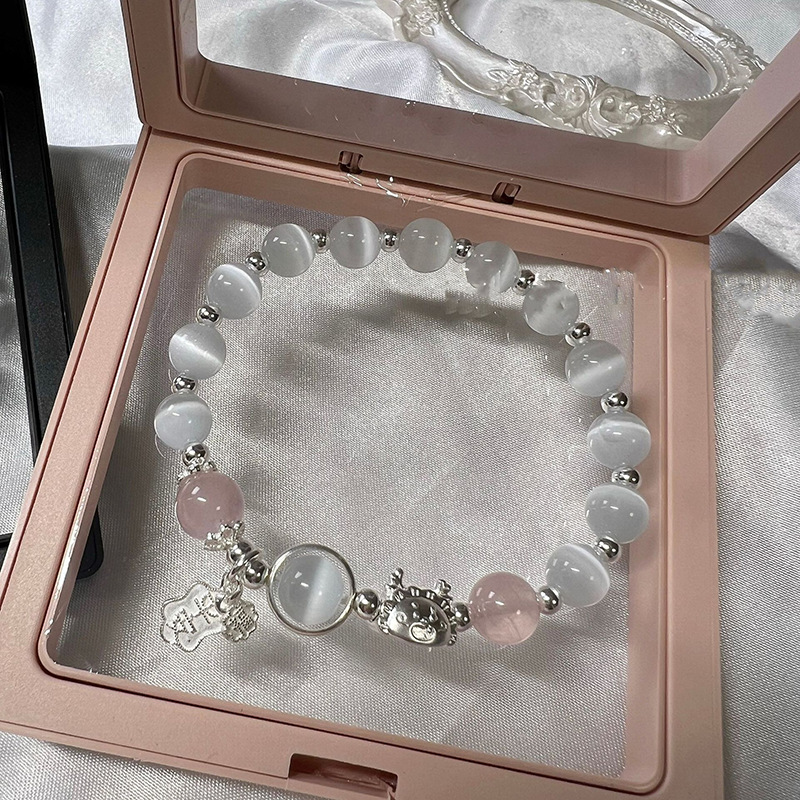 猫眼石s925纯银手链女新中式龙饺转运珠水晶轻奢手串闺蜜女友礼物