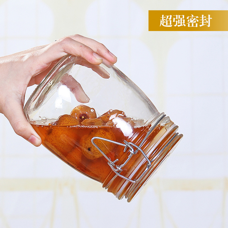 Botella de vidrio de acero inoxidable transparente, botella de almacenamiento de cocina, botella de miel, recipiente de almacenamiento de vidrio, botella de alimentos, fácil de sujetar