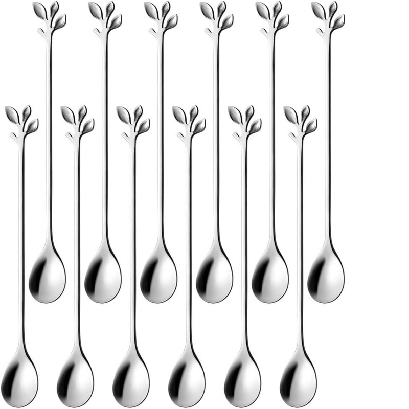 Petiole long teaspoon, 7.4-inch (about 18.8cm) silver coffee and tea mixing spoon, stainless steel coffee