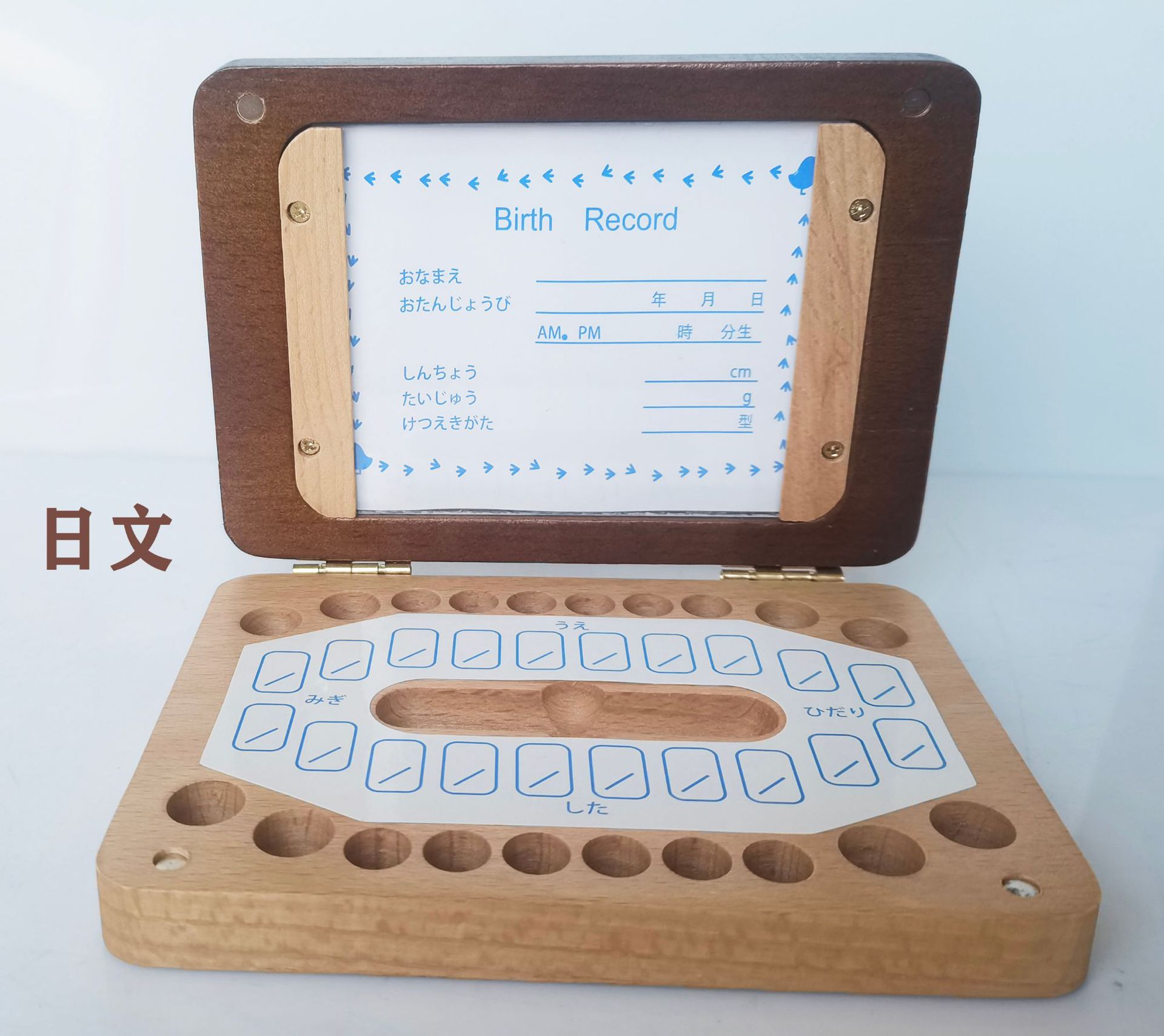 Caja para guardar el cabello y los dientes de leche de los niños, en inglés y japonés, caja de madera para guardar y conservar el cabello y los dientes de bebé, regalo de cumpleaños