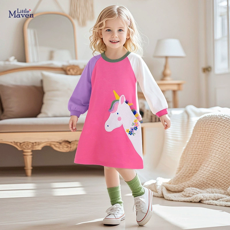 Little maven Long-sleeve, cartoon cotton dress, wholesale, autumn, European style