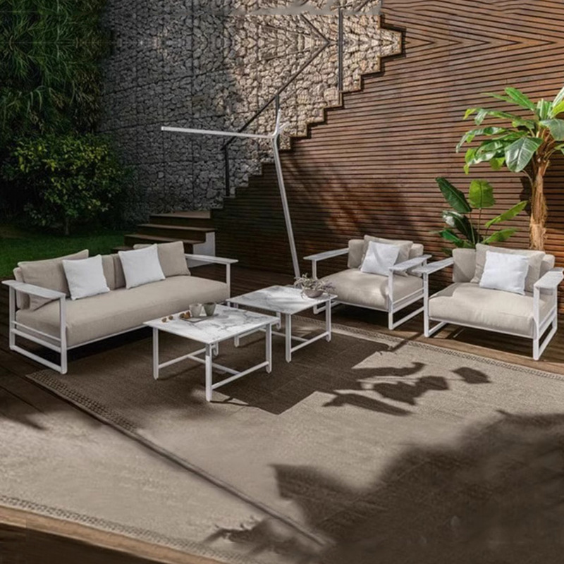Sofá de acero inoxidable al aire libre, impermeable y protector solar, villa minimalista moderna, jardín de ocio, combinación de muebles de aleación de aluminio