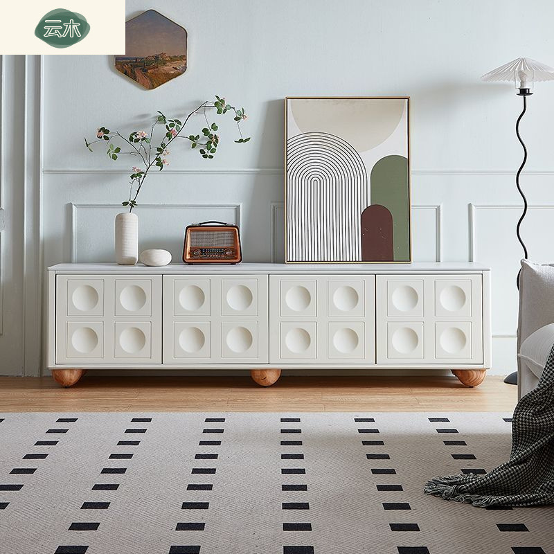 Simple Tv Cabinet Living Room High-End Cream Floor-Standing Storage Tv Cabinet with Rounded Corners Cute Tv Cabinet
