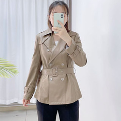 汉派品牌专柜短外女2025早秋新款收腰PU皮风衣外套女小个子10