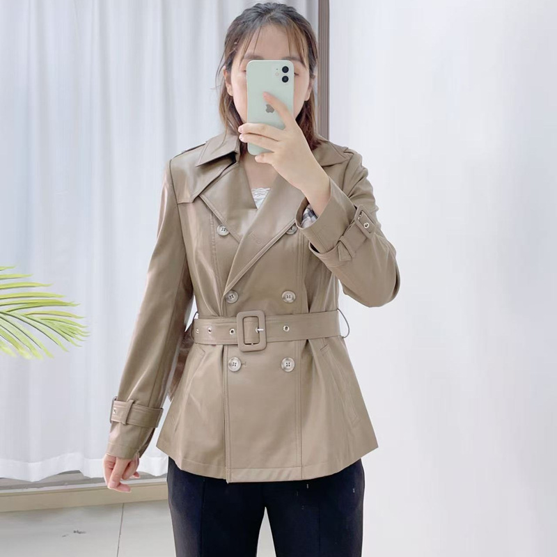 汉派品牌专柜短外女2025早秋新款收腰PU皮风衣外套女小个子10|undefined