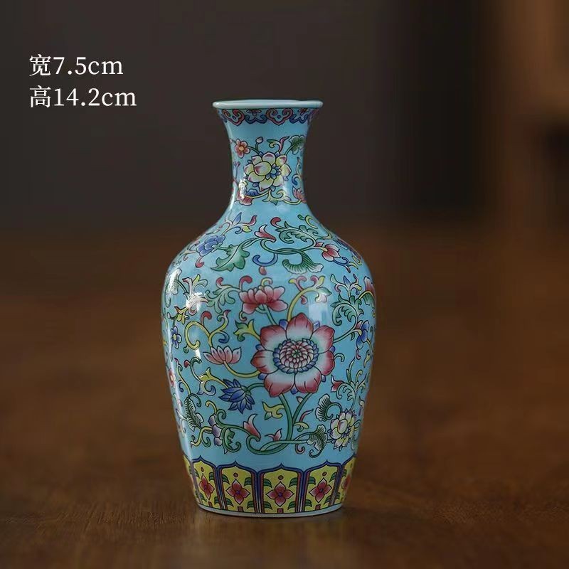 Vaso de escritorio de cerámica de porcelana pequeña boca mini hidroponía de flores retrógradas botellas de flores de porcelana