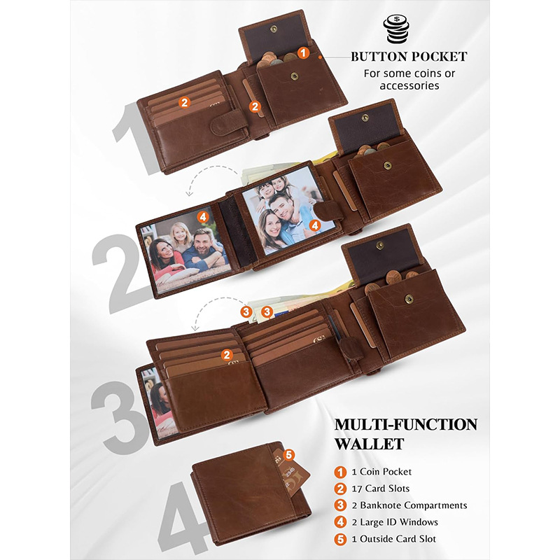 Monedero Cartera de cuero de gran capacidad para hombres Bolsa de monedas de sentido avanzado para hombres Cartera de cuero antirrobo Personalización