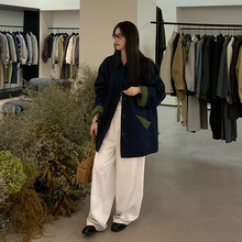 韩系2025秋季新款复古休闲质感翻领格纹中长款显瘦夹克风衣外套女