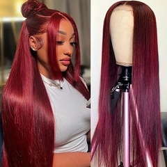 2024 バーガンディウィッグヨーロッパとアメリカのクロスボーダーミッドパートロングストレートヘアアフリカファッションフロントレースウィッグ