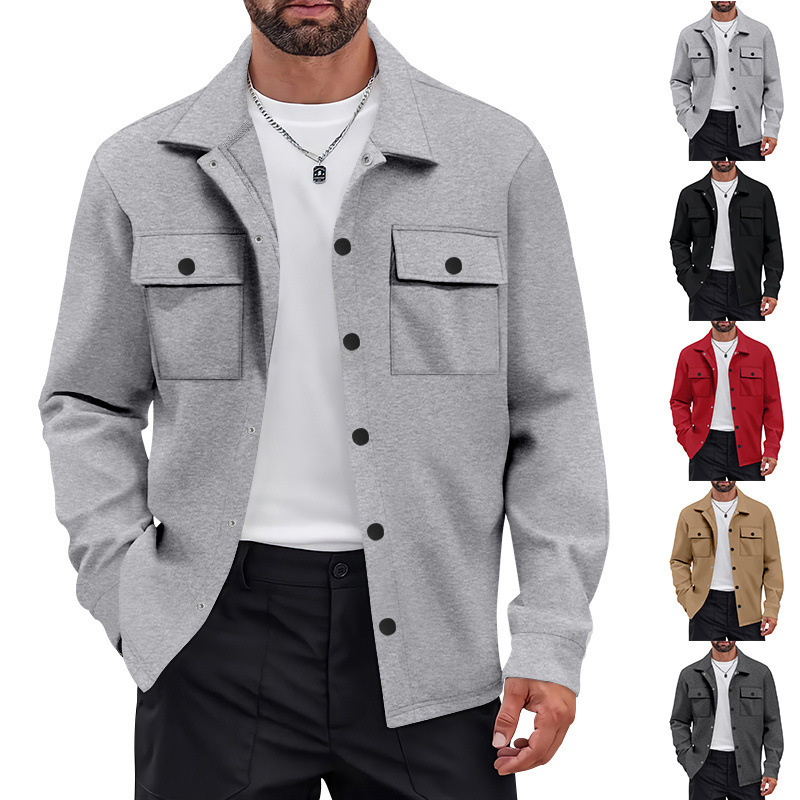 Foreign Trade Cross-Border American Heavy-Duty Workwear Retro Commuter Single-Breasted Lapel Jacket Casual Long-Sleeved Shirt Fleece-Lined for Men Foreign Trade Cross-Border American Heavy-Duty Workwear Retro Commuter Single-Breasted Lapel Jacket Casual Long-Sleeved Shirt Fleece-Lined for Men