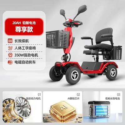 Qatlanan elektrik velosipedlər four-wheel electric car disabled - premium-350w-motor-9inch-pneumatic-tires-parent-child-double-seat