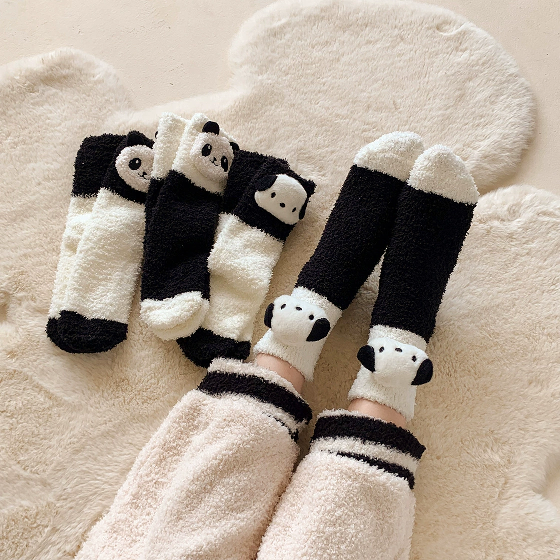 Демисезонные коралловые велюровые мультяшные тринадетек cute? keep warm носки, увеличенная толщина, средняя длина