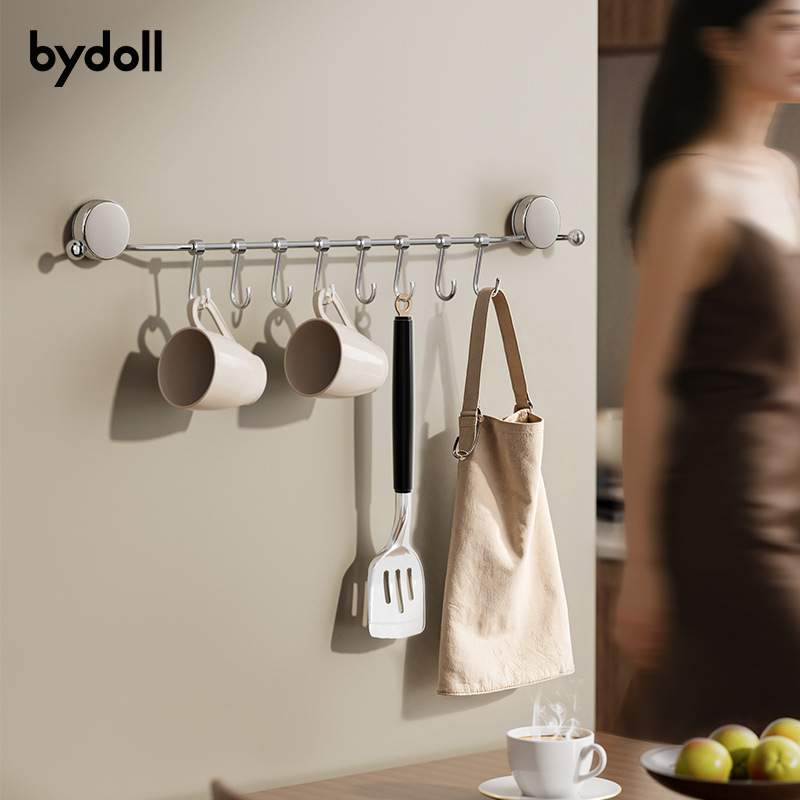 不锈钢厨房挂钩2025新款墙上免打孔勺子铲子专用一排真空吸盘挂架