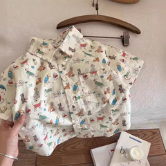 Children's shirts 2024 summer styles for boys and girls, puppy full print cartoon shirts, baby casual shirts, short-sleeved trendy