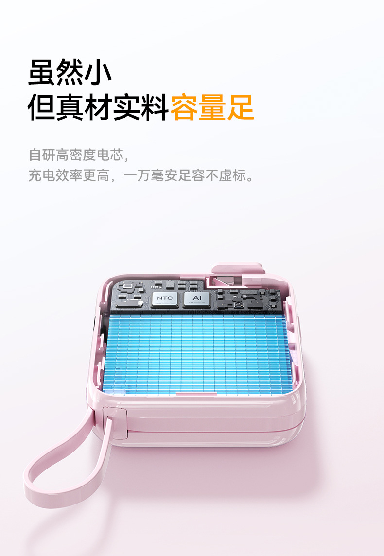 Mini 3-in-1 Built-in Cable Super Fast Charging Power Bank 20000mAh Lightweight Portable Mobile Power Supply
