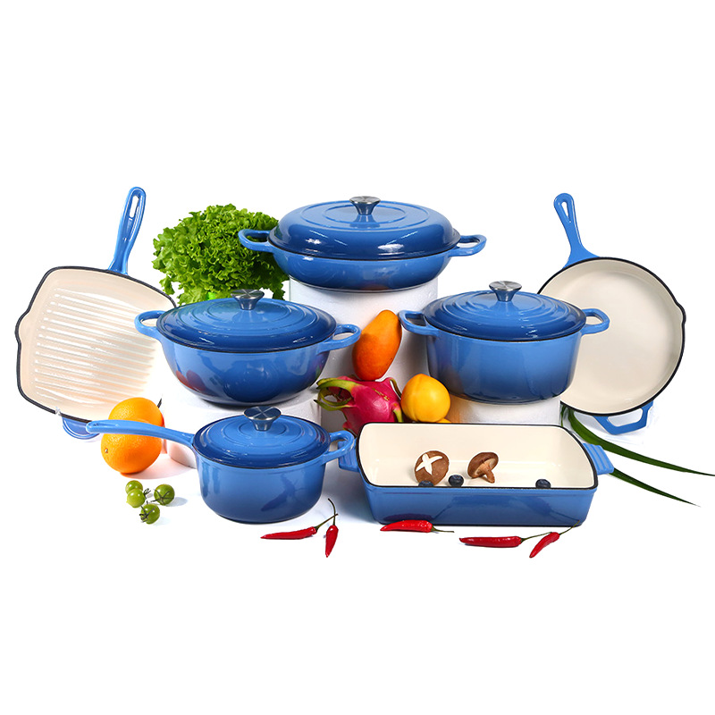 Cast Iron Enamel Pot Seven-Piece Set 24cm Soup Pot Mommy Pot Frying Pan Non-Stick Cast Iron Enamel Pot Cookware Set