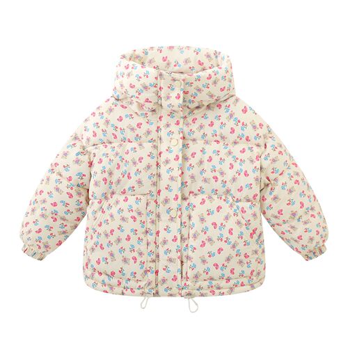 Women's Floral Hooded Down Cotton Coat Korean Style Children's Winter Jacket Child Anti-stain Thick Fashion Baby Cotton Padded Jacket