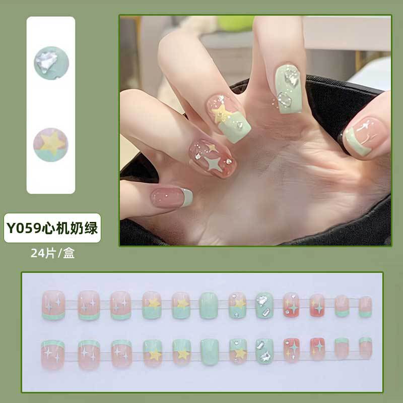 Yi danza de uñas de desgaste largo pegatinas diamante parche de uñas terminado uñas falsas en línea celebridad mismo estilo parche desmontable