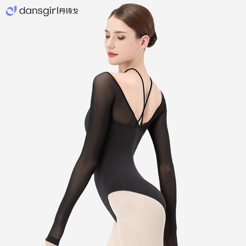 Danshige's New Ballet Dance Body Training Yoga Adult Cross-Shoulder Strap One-Cup Long-Sleeved Body Suit for Women