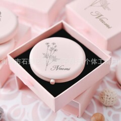 Etsy希音TUMU跨境制作粉色漆面化妆小镜子生日清新蜜粉日常化妆镜
