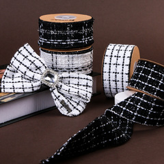 Korean-style Chanel cotton and linen grid with gold and silver threads, onion ribbons DIY bow hair accessories, shoe caps, clothing cuffs, edge inlay