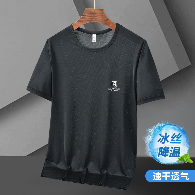 2025新款速干高弹力运动短袖T恤衫男大码夏季冰丝凉感上衣T恤|undefined