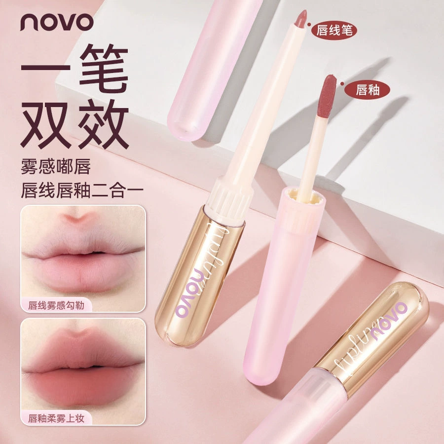 Двусторонняя глазурь для губ NOVO Mist Kiss, карандаш для губ, естественно окрашивает и очерчивает форму губ, не выцветает, матовая глазурь для губ «два в одном»
