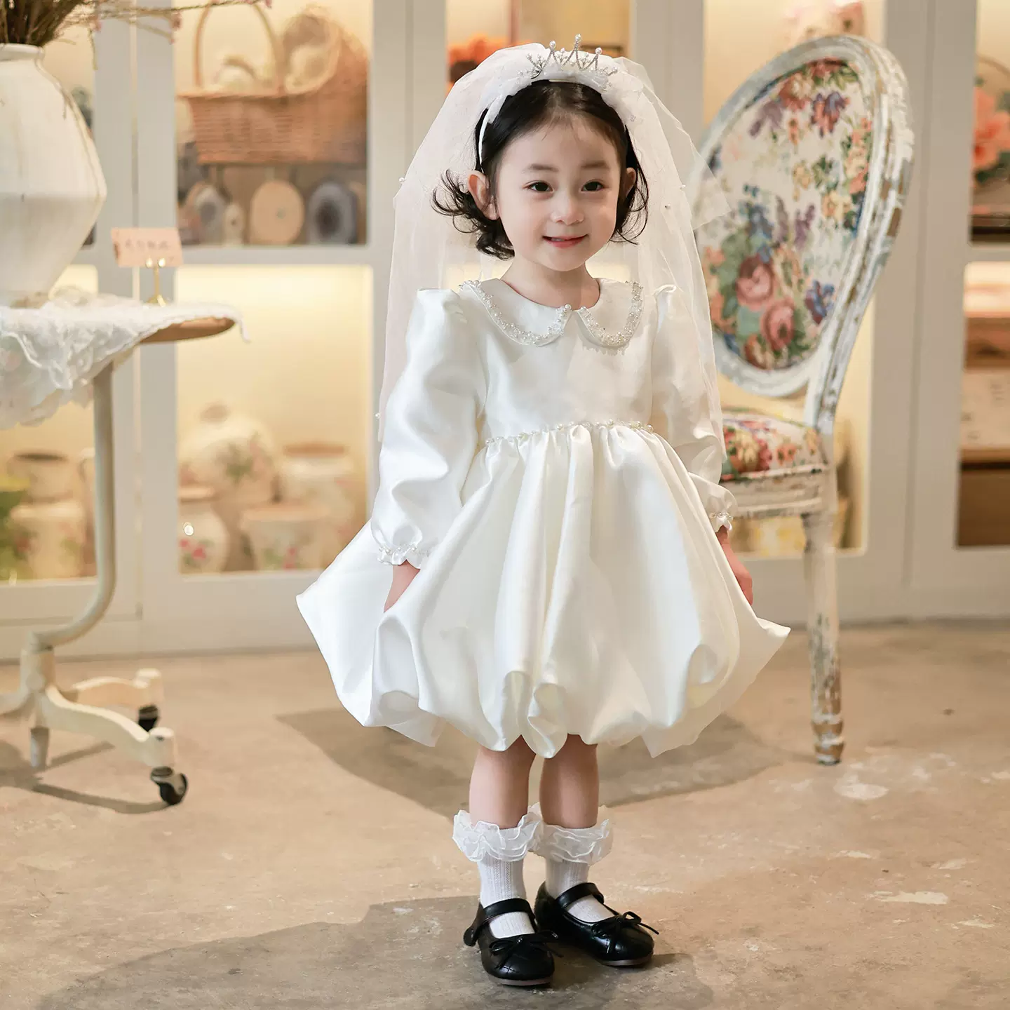 花童婚礼公主裙缎面女童高端绝美公主礼服女宝宝周岁宴生日连衣裙