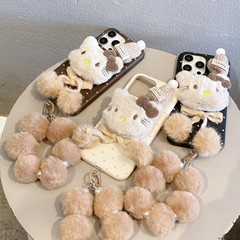 ぬいぐるみ帽子KT毛玉ブレスレット波点リンゴ16promax転倒防止全包13pro革紋携帯ケース