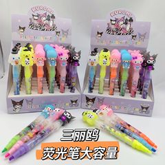 Cute Sanrio Fluorescent Pens Student Large Capacity Colorful Pens Notebook Bold Translucent Soft Tip Markers Girl Heart