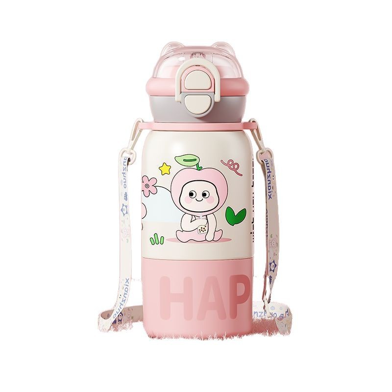 ChaoDi Niños Nueva taza de aislamiento térmico 316 taza de agua de acero inoxidable de alto valor facial tres pipas de bebidas tipo correa de gran capacidad