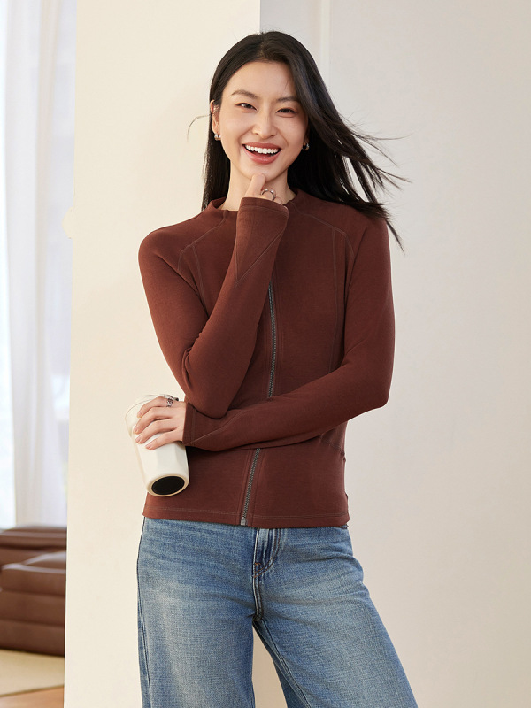 玻尿酸羊绒女士外套冬季新款亲肤保暖修身半高领轻运动修身外套|undefined