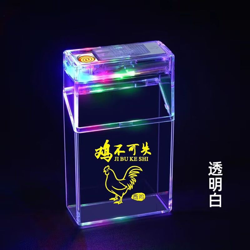 卸売雰囲気灯透明シェル可視点滅ライトタバコケース20本入り充電式ライター一体型パッケージフリップカバー耐圧|undefined