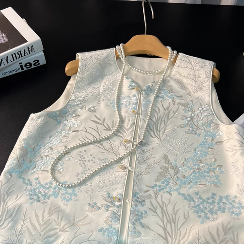 Huaxi New Chinese Style Embroidered Vest Women's 2025 Spring and Summer High-Quality Satin Retro National Style Vest Short Top