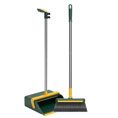 Foldable stand-up soft-bristle broom and dustpan combination household broom wiper double-tooth broom set non-stick hair