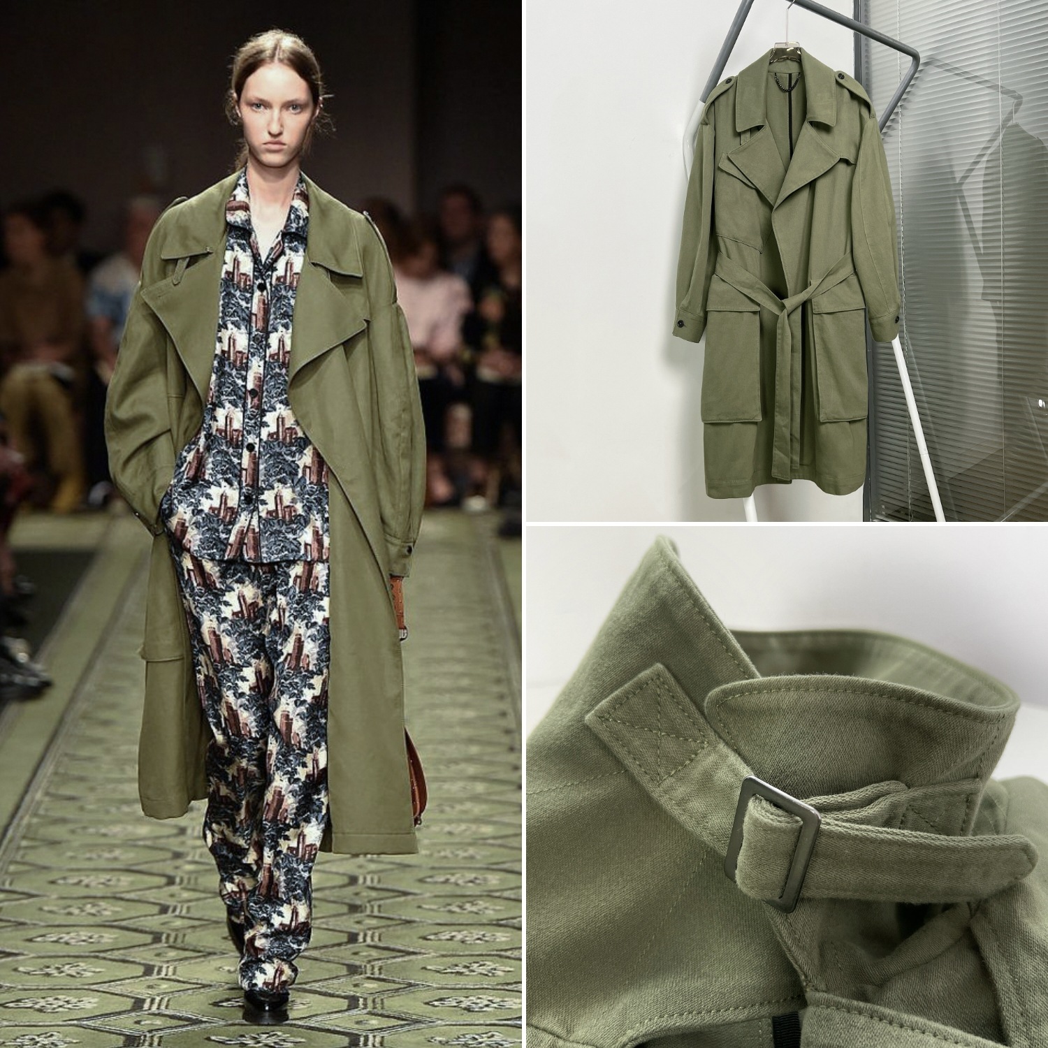 House25 Early Spring Wind-Resistant Breathable Non-Pressure Belt Heavy Industry Cocoon Shape Loose Army Green Long Windbreaker Jacket