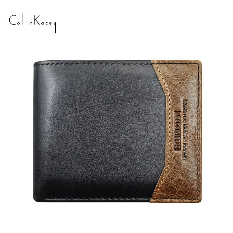 Retro leather wallet, short card holder, city style, top‑layer cowhide, compact 13×11×3.5 cm