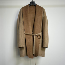【CP】设计师女装专柜50羊绒50羊毛翻领系带双面羊绒大衣中长外套