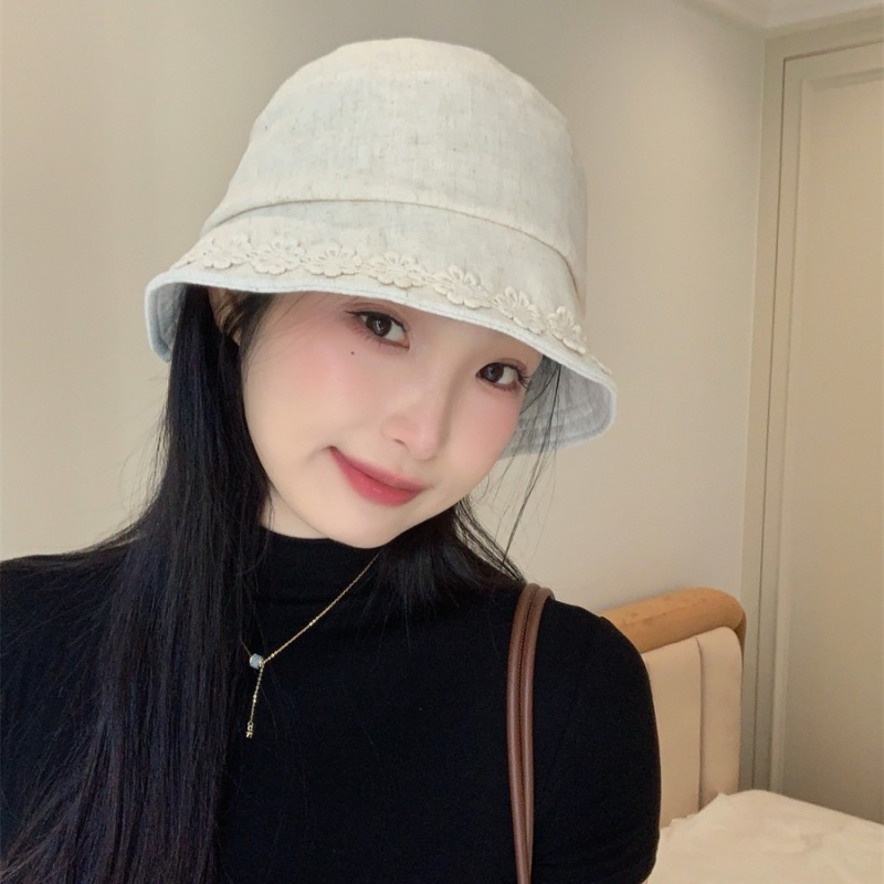 立体かぎ針編みリネンフィッシャーマンハット、新しい甘いストラップ付き夏用大きなつばの日よけと日焼け止め盆地帽子、顔が見える小さな帽子|undefined