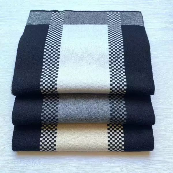 2026 New Winter Knitted Jacquard Warm Shawl Versatile Simple Plaid Men's Cashmere Scarf Manufacturer Supply