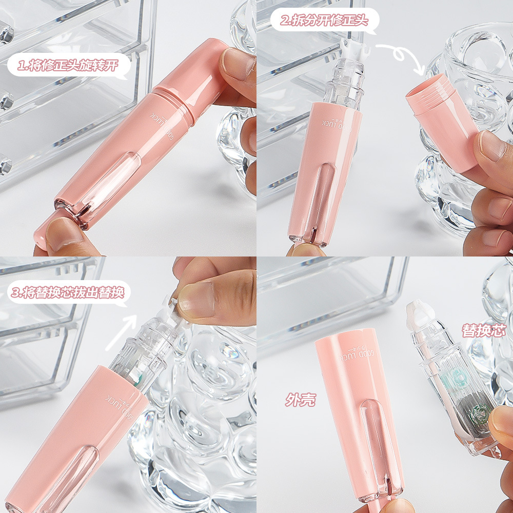 Presione el traje de cinta correctora de lápiz de liderazgo giratorio, cinta correctora de color degradado de alto valor para estudiantes, cinta correctora de núcleo intercambiable