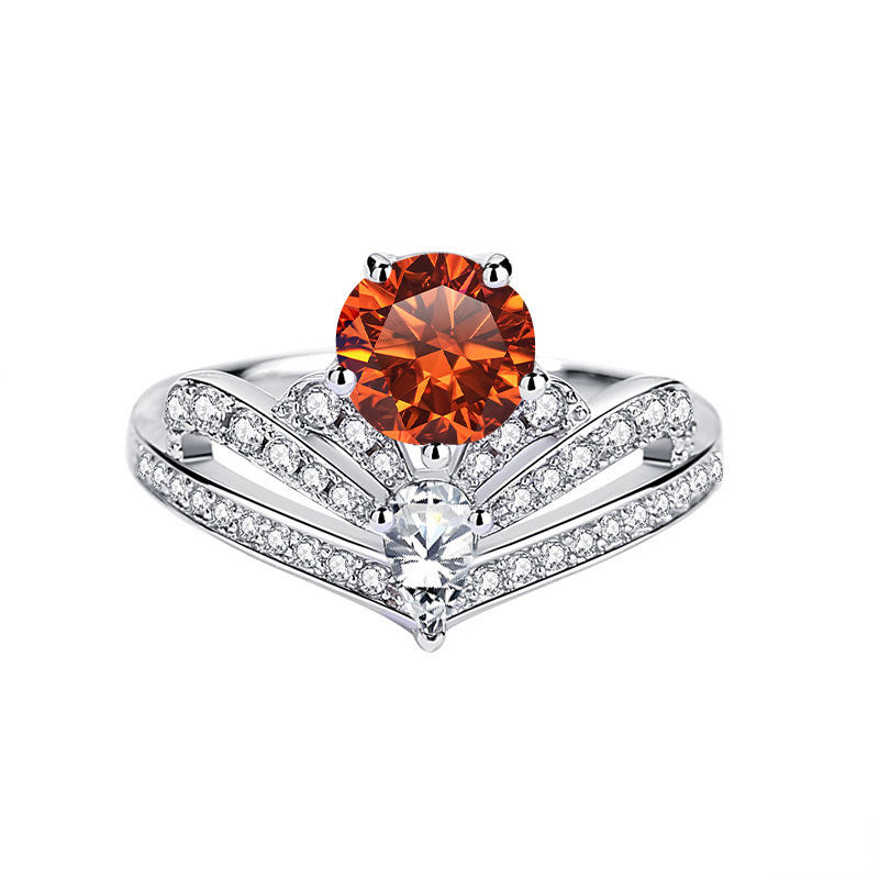 Nuevo anillo de piedra de moissan de 1 quilate de plata esterlina 925 de la corona europea y americana de lujo ligero de la fuente de anillo de anillo