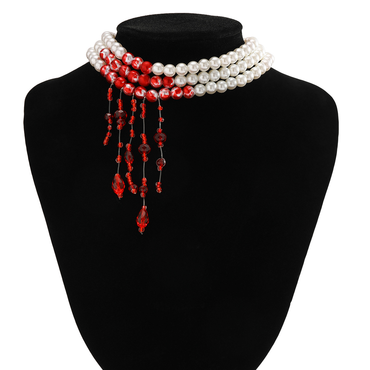 Collana con colletto con frange, dolce e fresco, stile gotico, con goccia di sangue, personalità di Halloween, girocollo con perline_voghion.com