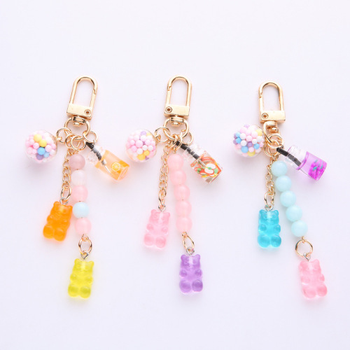 ins cute girly heart candy bear keychain rainbow color gummy airpods headphone protective case bag pendant