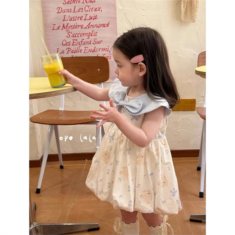 Girls Summer 2025 New Cute Cotton Breathable Bud Skirt for Small and Medium-Sized Children Sleeveless Doll Collar Summer Dress