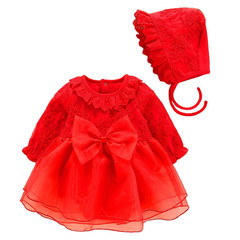 Baby's 1st Birthday Dress for Girls, Spring and Autumn Red 100th Day Children's Princess Dress for Baby Girls, Summer Newborn Baby Clothes
