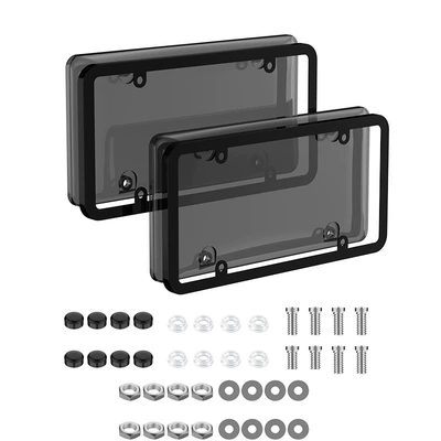 License plate holder/license plate holder Frame Transparent License Plate Frame - 2-black-covers-2-frames-white-accessories