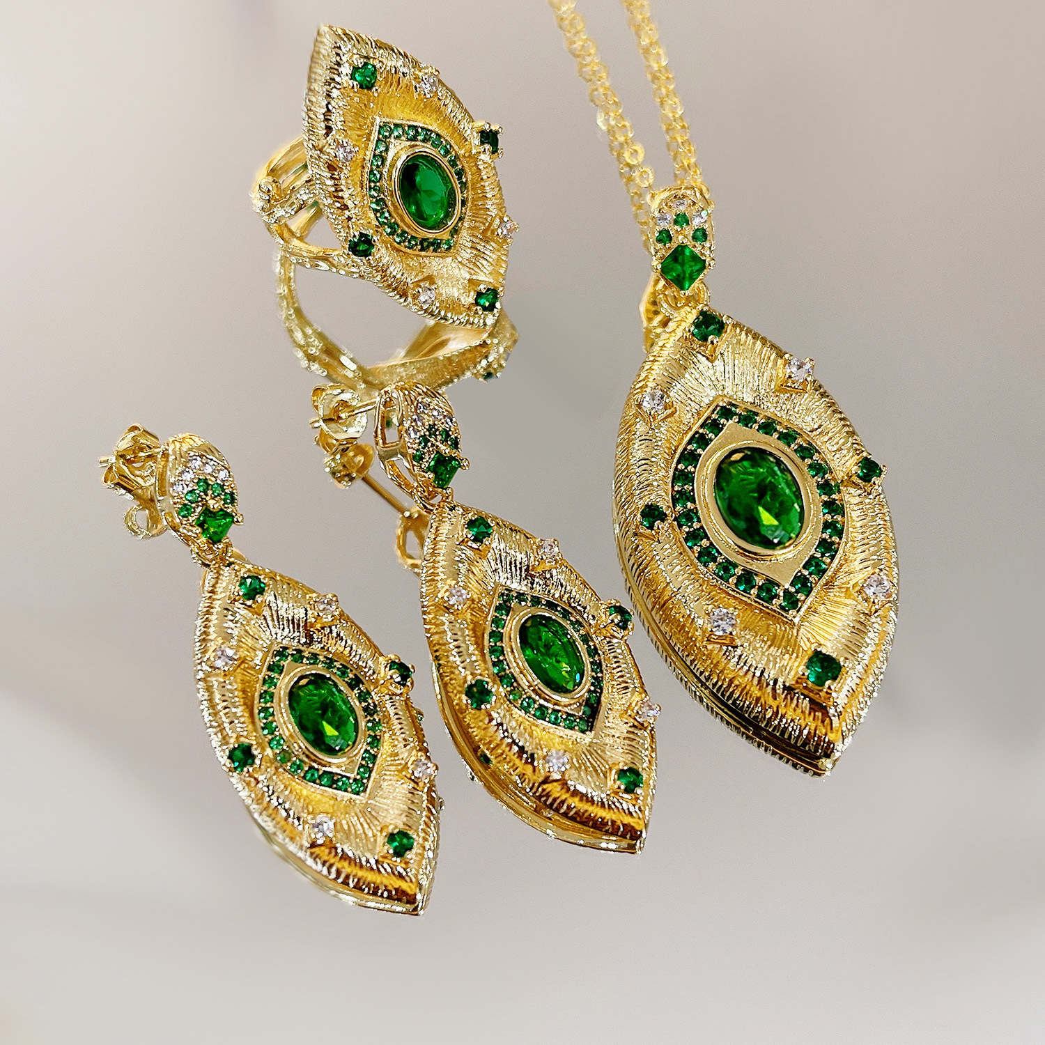 Vintage Style Geometric Copper Artificial Gemstones Rings Earrings Necklace 1 Piece